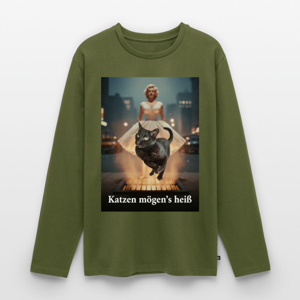 Katzen mögen’s heiß | Männer Premium Bio Langarmshirt - Khaki