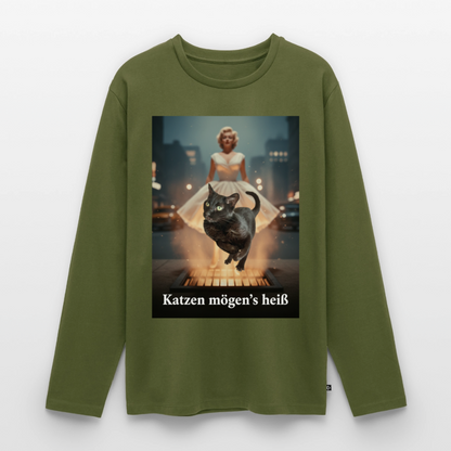 Katzen mögen’s heiß | Männer Premium Bio Langarmshirt - Khaki