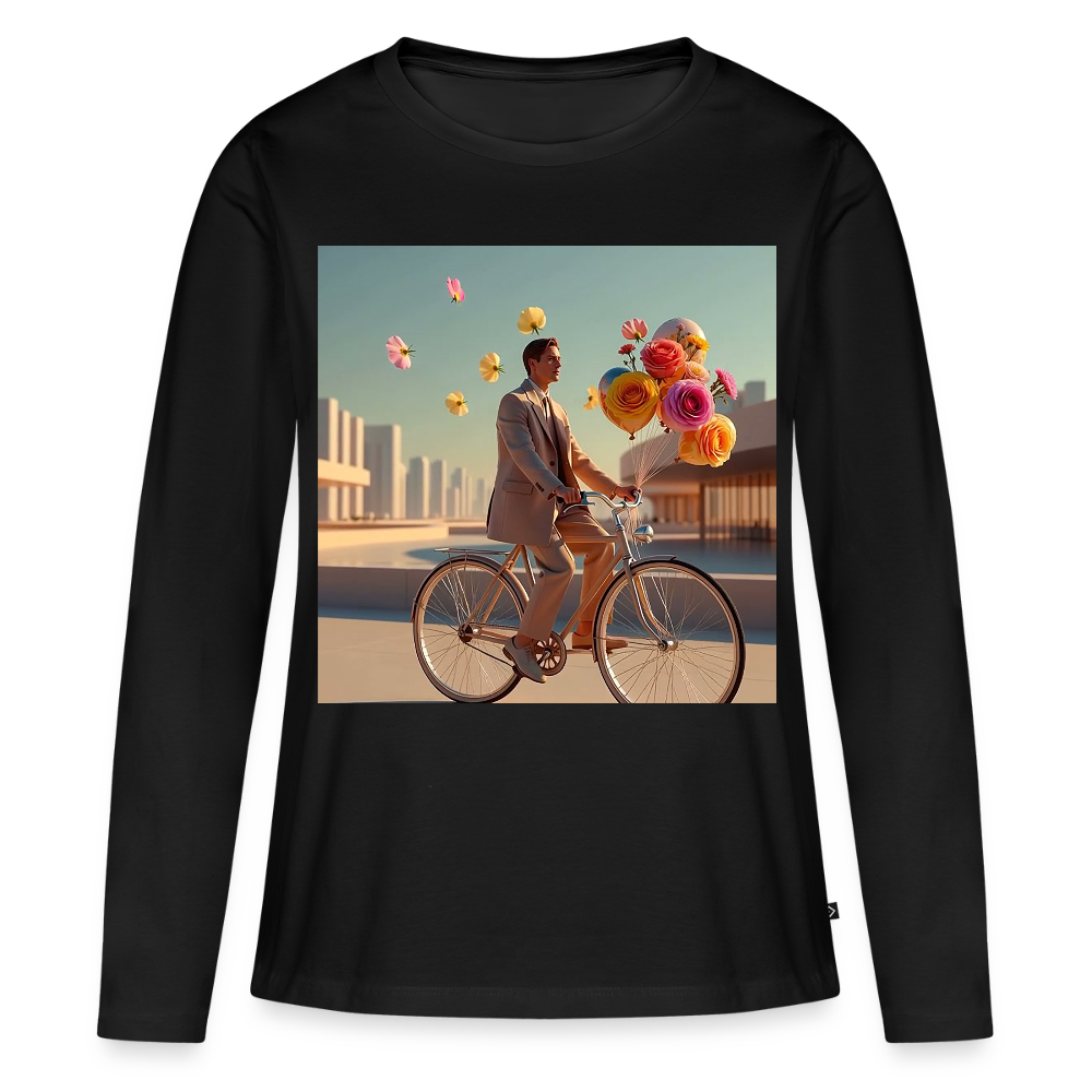 Fahrt ins Ungewisse (mit Blumen) | Frauen Premium Bio Langarmshirt - Schwarz