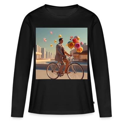 Fahrt ins Ungewisse (mit Blumen) | Frauen Premium Bio Langarmshirt - Schwarz
