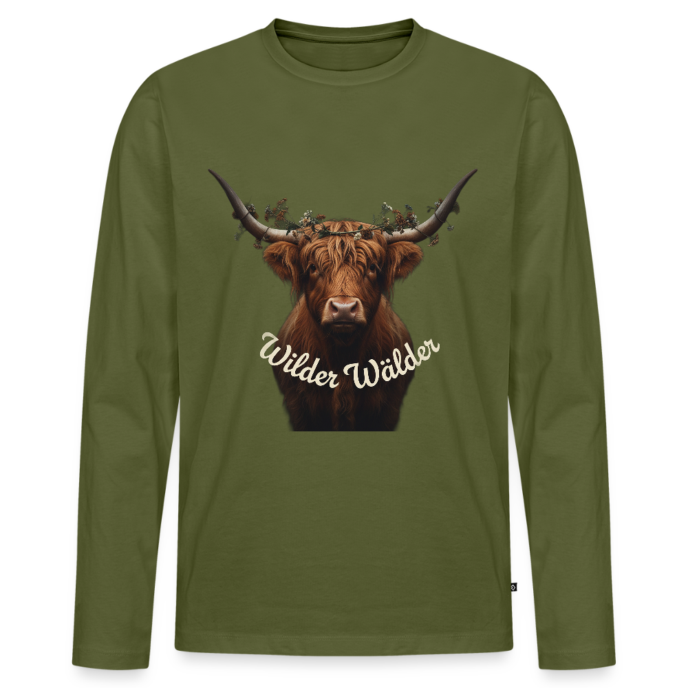 Wilder Wälder – Schwarzwald Highland Rind | Männer Premium Bio Langarmshirt - Khaki