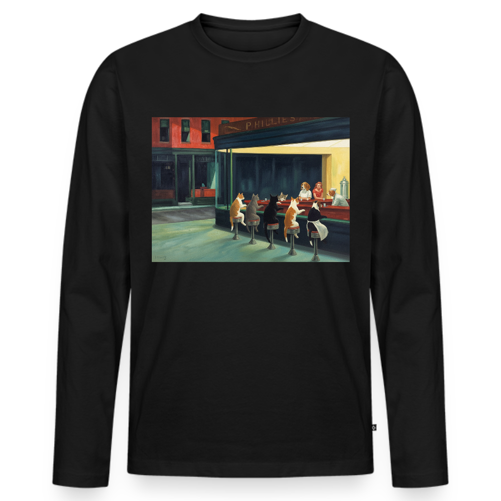 Wenn Hopper Katzen gemalt hätte | Männer Premium Bio Langarmshirt - Schwarz