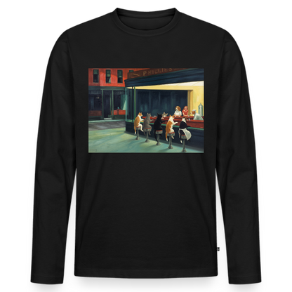 Wenn Hopper Katzen gemalt hätte | Männer Premium Bio Langarmshirt - Schwarz