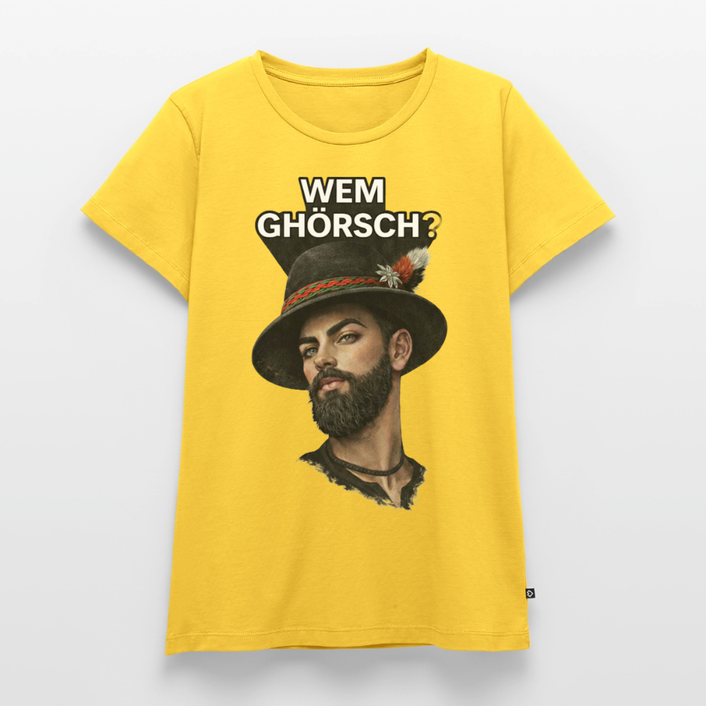 Wem ghörsch? – Alemannische Klärung | Frauen Premium T-Shirt - Gelb