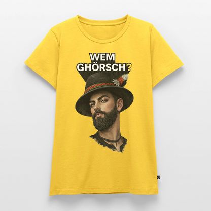 Wem ghörsch? – Alemannische Klärung | Frauen Premium T-Shirt - Gelb