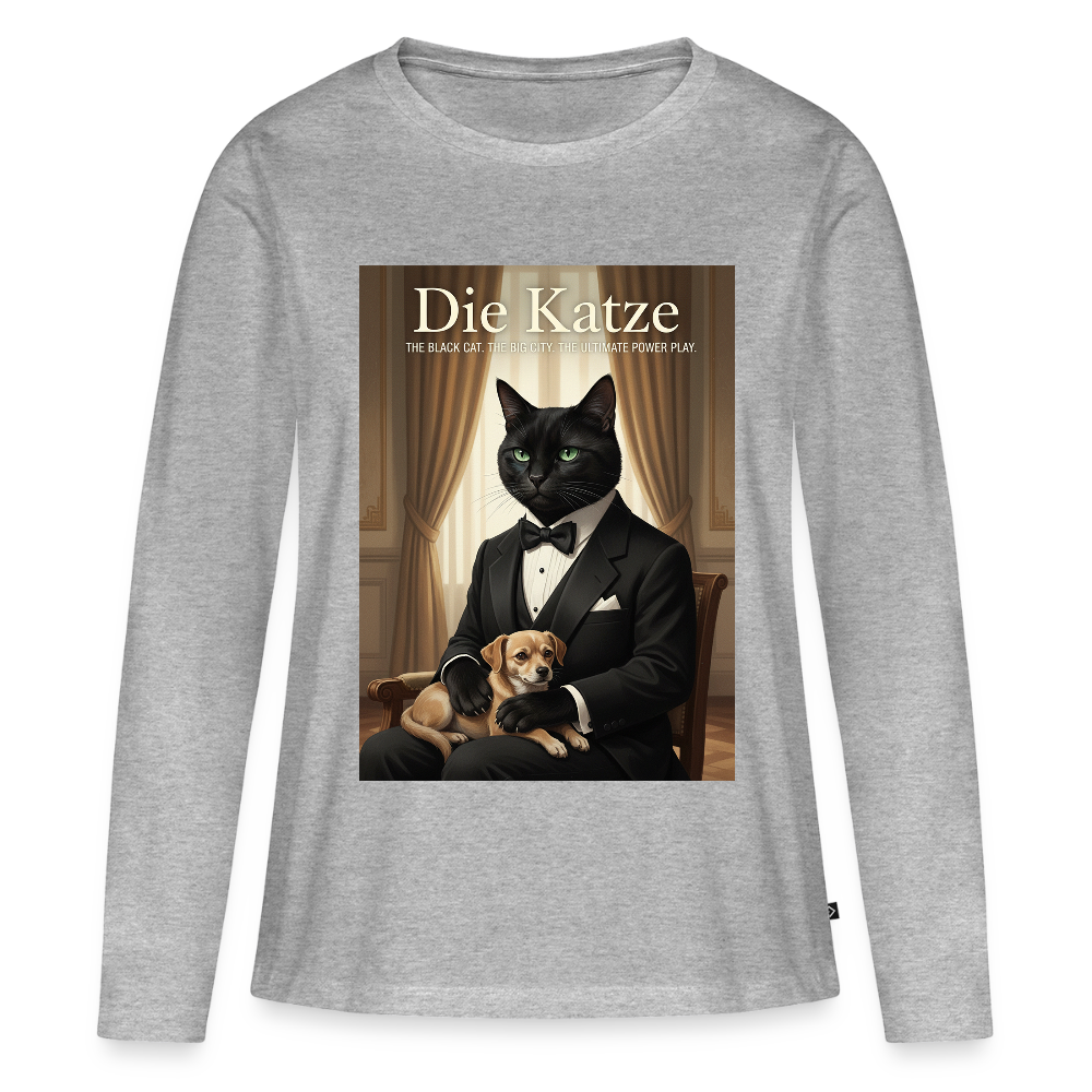 Die Katze – Krümel regelt das | Frauen Premium Bio Langarmshirt - Grau meliert