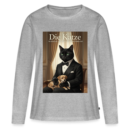 Die Katze – Krümel regelt das | Frauen Premium Bio Langarmshirt - Grau meliert