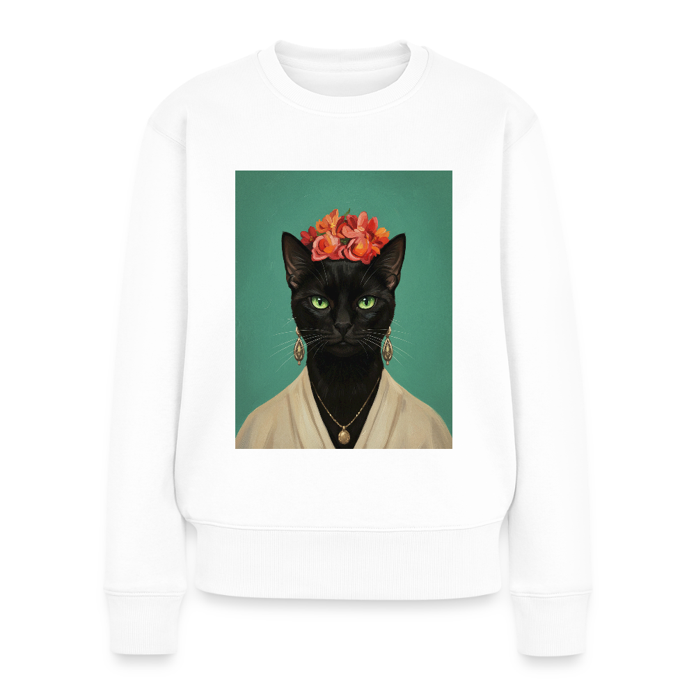Frida Katze – Künstlerisches Katzenporträt | Frauen Premium Pullover - Weiß