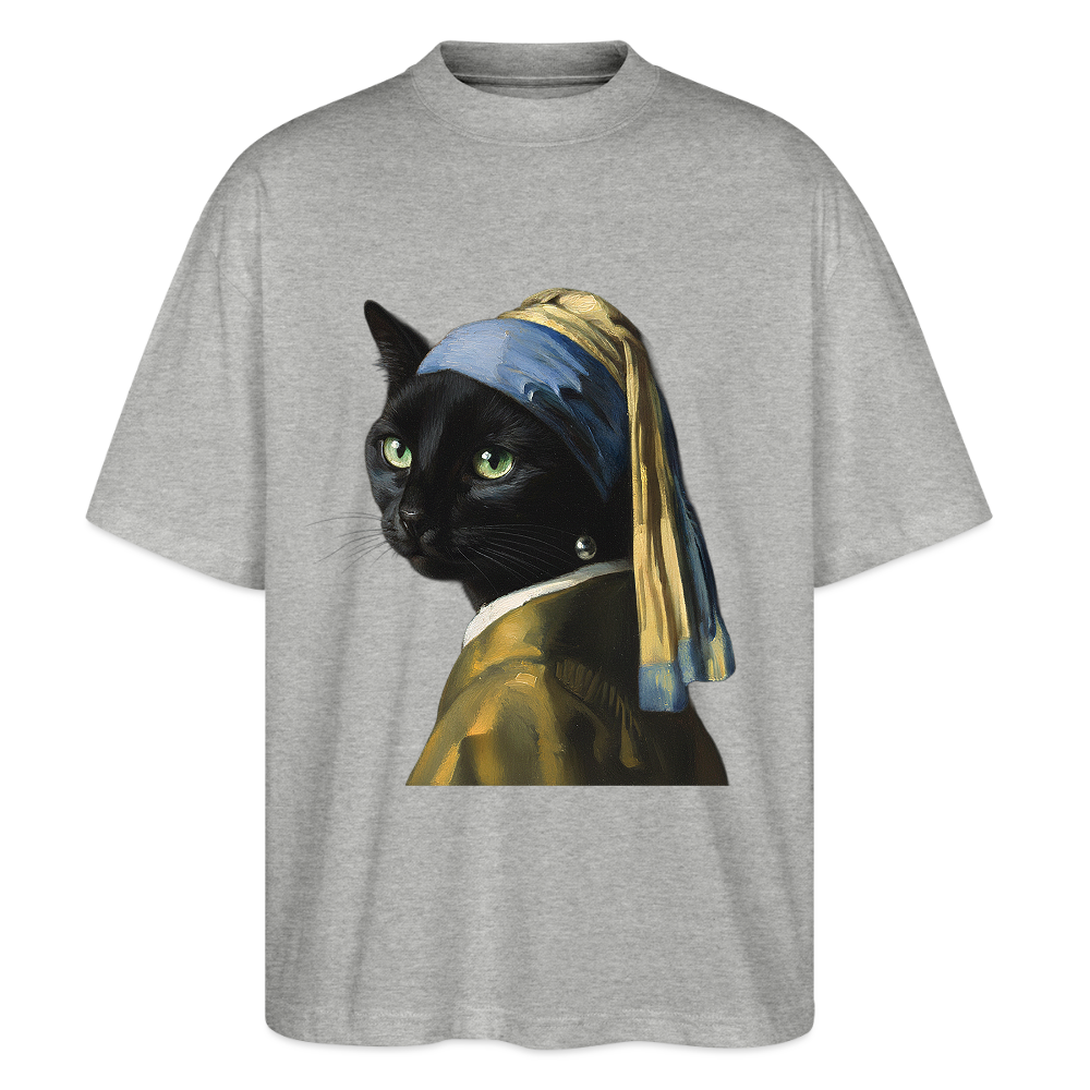 Das Mädchen mit dem Perlenohrring… aber es ist eine Katze | Stanley/Stella Oversized Unisex Bio T-Shirt Blaster - Grau meliert