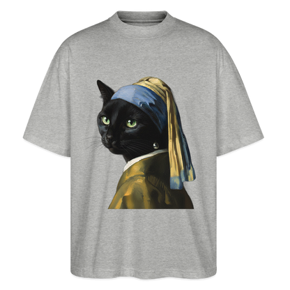 Das Mädchen mit dem Perlenohrring… aber es ist eine Katze | Stanley/Stella Oversized Unisex Bio T-Shirt Blaster - Grau meliert