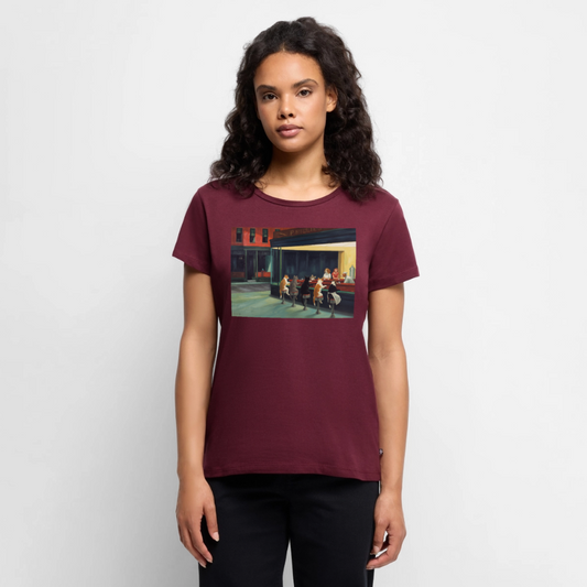 Wenn Hopper Katzen gemalt hätte | Frauen Premium T-Shirt - Burgunderrot