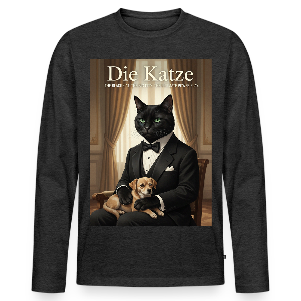 Die Katze – Krümel regelt das | Männer Premium Bio Langarmshirt - Anthrazit meliert
