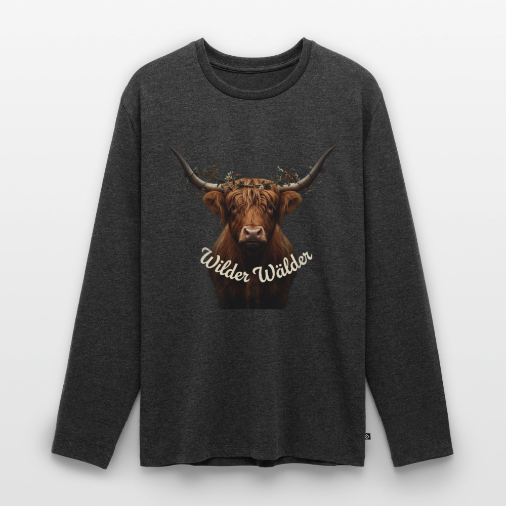 Wilder Wälder – Schwarzwald Highland Rind | Männer Premium Bio Langarmshirt - Anthrazit meliert