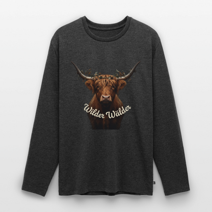 Wilder Wälder – Schwarzwald Highland Rind | Männer Premium Bio Langarmshirt - Anthrazit meliert