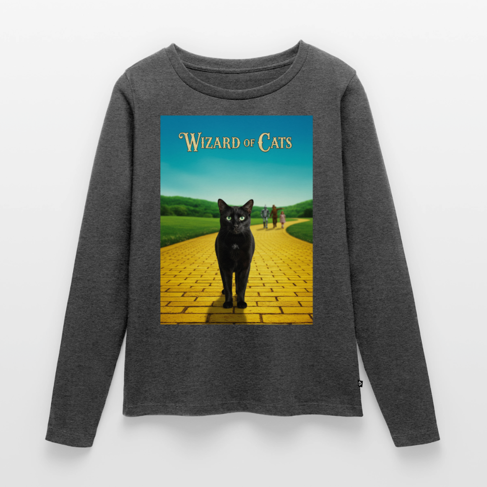 Wizard of Cats – Der gelbe Weg gehört Krümel | Frauen Premium Bio Langarmshirt - Anthrazit meliert