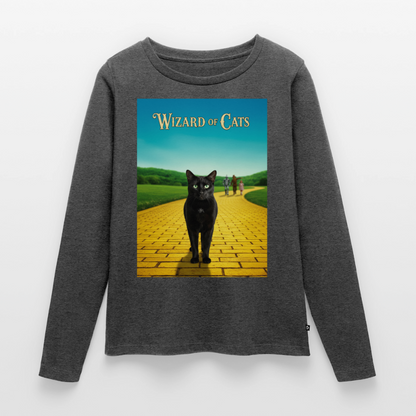 Wizard of Cats – Der gelbe Weg gehört Krümel | Frauen Premium Bio Langarmshirt - Anthrazit meliert
