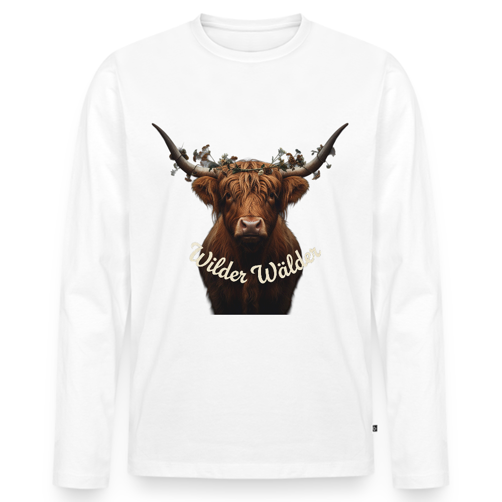 Wilder Wälder – Schwarzwald Highland Rind | Männer Premium Bio Langarmshirt - Weiß