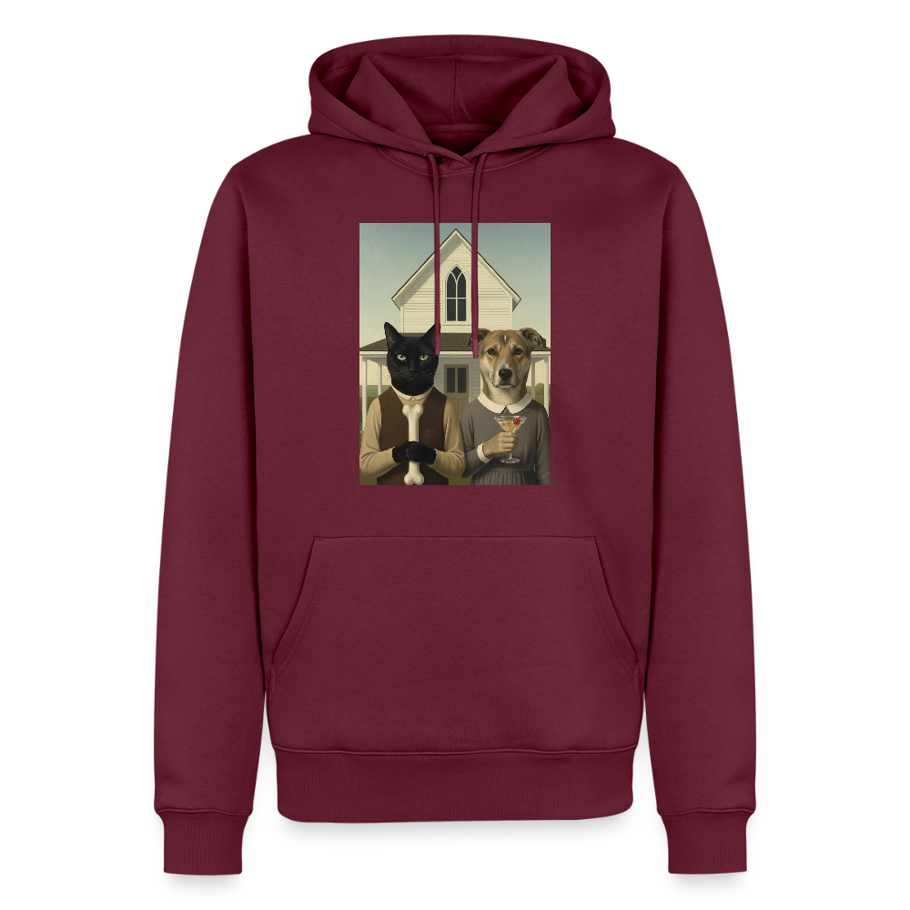 American Gothic… aber mit Katze und Hund | Männer Premium Hoodie - Burgunderrot