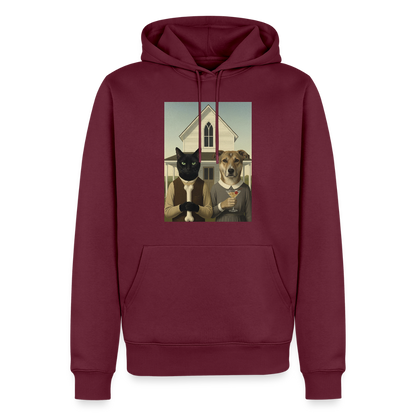 American Gothic… aber mit Katze und Hund | Männer Premium Hoodie - Burgunderrot