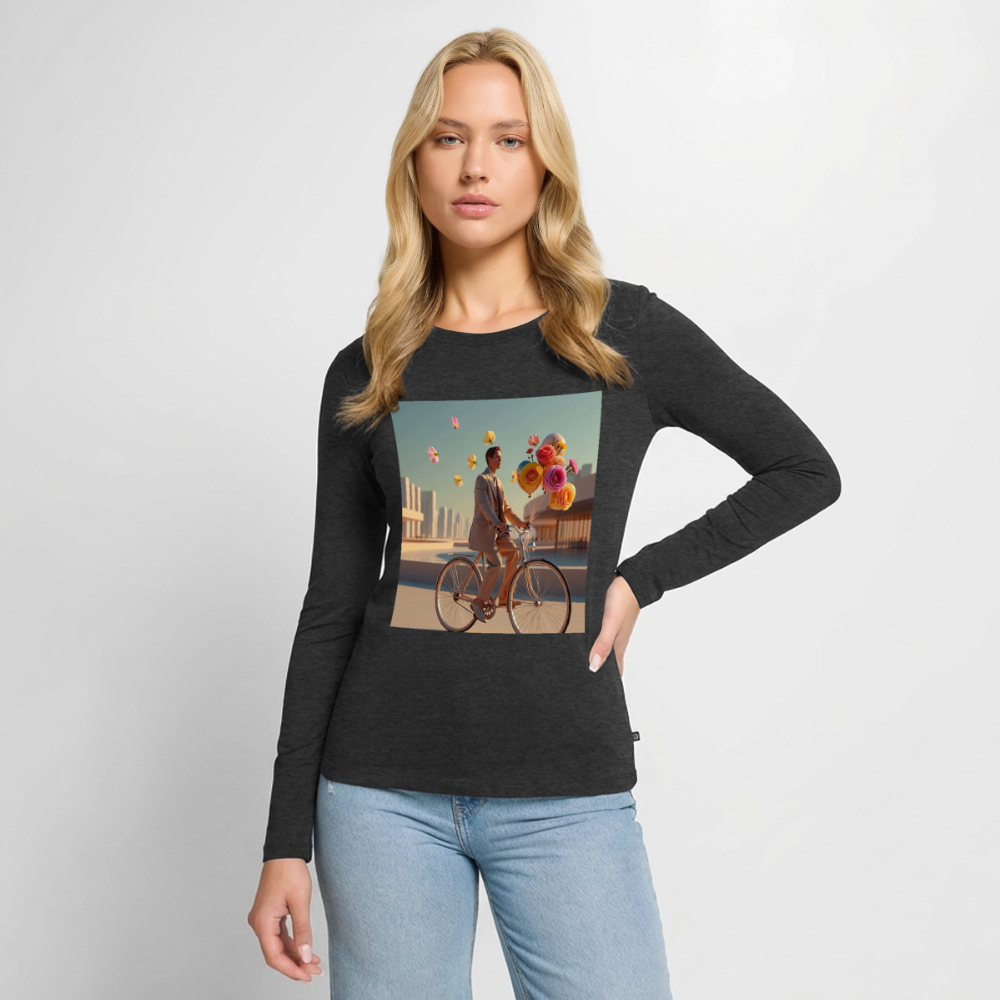 Fahrt ins Ungewisse (mit Blumen) | Frauen Premium Bio Langarmshirt - Anthrazit meliert