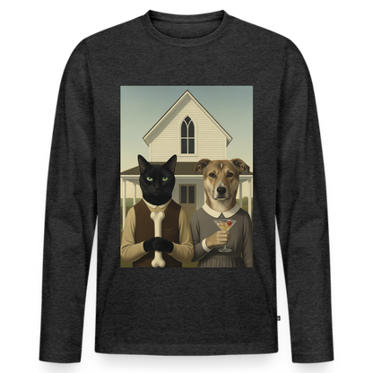 American Gothic… aber mit Katze und Hund | Männer Premium Bio Langarmshirt - Anthrazit meliert