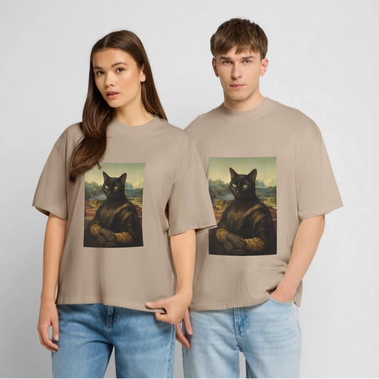 Mona Lisa… aber es ist eine Katze | Stanley/Stella Oversized Unisex Bio T-Shirt Blaster - Steingrau