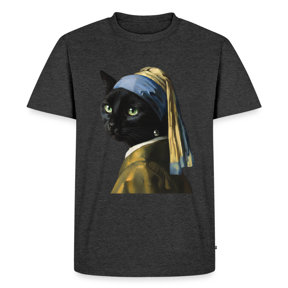 Das Mädchen mit dem Perlenohrring… aber es ist eine Katze | Männer Premium T-Shirt - Anthrazit meliert