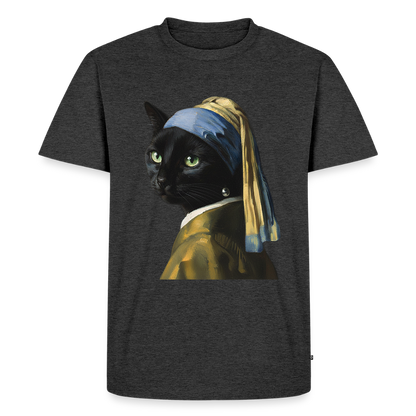 Das Mädchen mit dem Perlenohrring… aber es ist eine Katze | Männer Premium T-Shirt - Anthrazit meliert