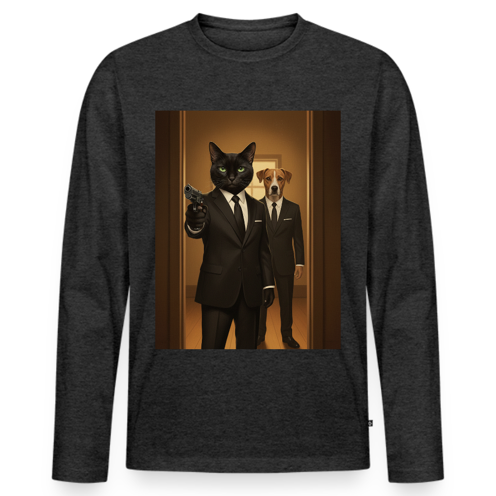 Krümel – Say Meow Again | Männer Premium Bio Langarmshirt - Anthrazit meliert