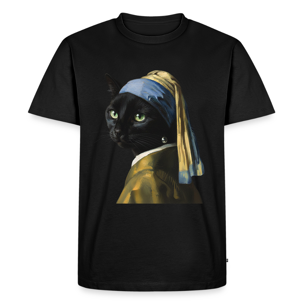 Das Mädchen mit dem Perlenohrring… aber es ist eine Katze | Männer Premium T-Shirt - Schwarz