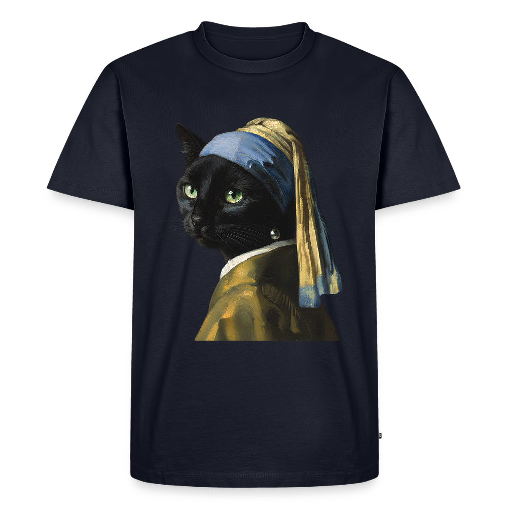 Das Mädchen mit dem Perlenohrring… aber es ist eine Katze | Männer Premium T-Shirt - Navy