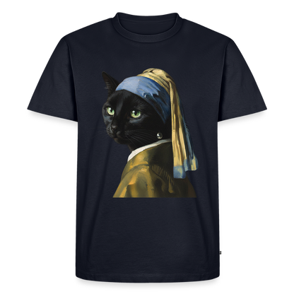 Das Mädchen mit dem Perlenohrring… aber es ist eine Katze | Männer Premium T-Shirt - Navy