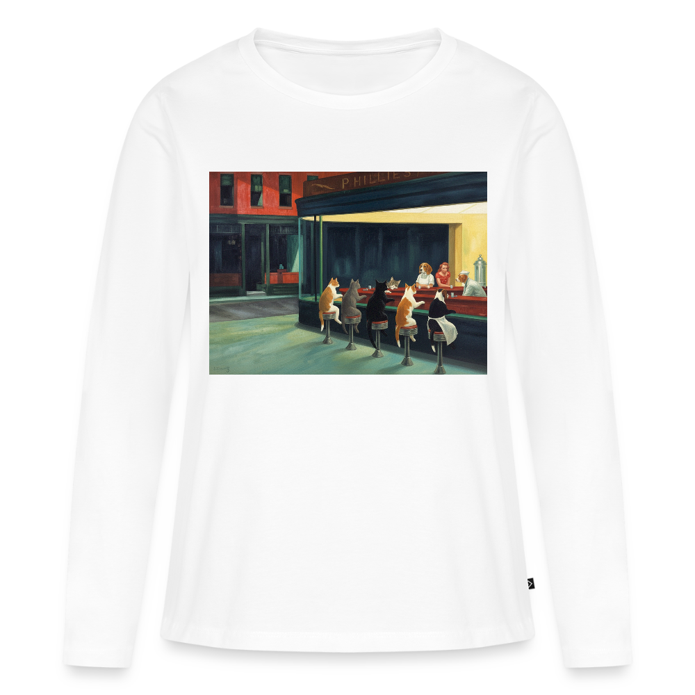 Wenn Hopper Katzen gemalt hätte | Frauen Premium Bio Langarmshirt - Weiß