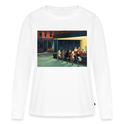 Wenn Hopper Katzen gemalt hätte | Frauen Premium Bio Langarmshirt - Weiß