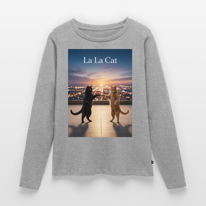 La La Cat – Tanz über den Dächern | Frauen Premium Bio Langarmshirt - Grau meliert