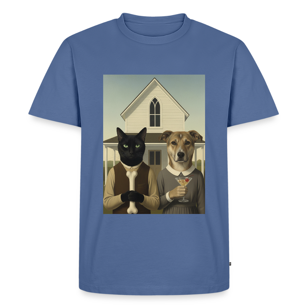 American Gothic… aber mit Katze und Hund | Männer Premium T-Shirt - Taubenblau