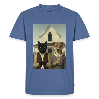 American Gothic… aber mit Katze und Hund | Männer Premium T-Shirt - Taubenblau