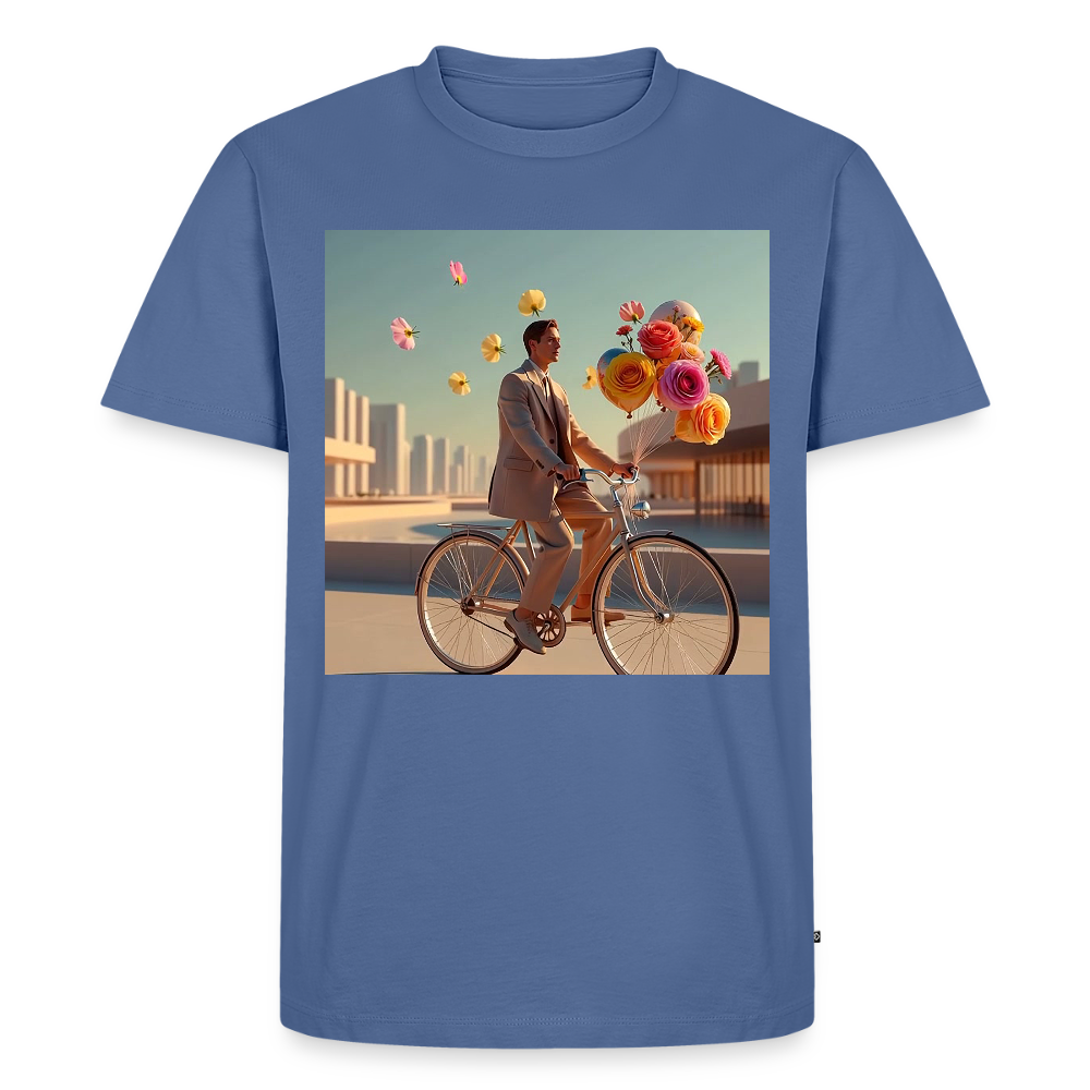Fahrt ins Ungewisse (mit Blumen) | Männer Premium T-Shirt - Taubenblau