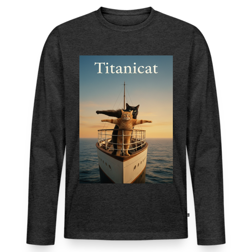 Titanicat – Ich bin der König der Kratzbäume | Männer Premium Bio Langarmshirt - Anthrazit meliert