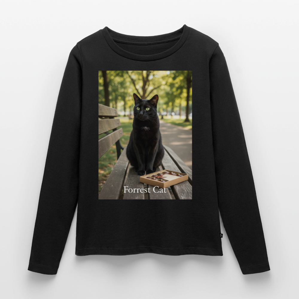 Forrest Cat – Krümel wartet | Frauen Premium Bio Langarmshirt - Schwarz