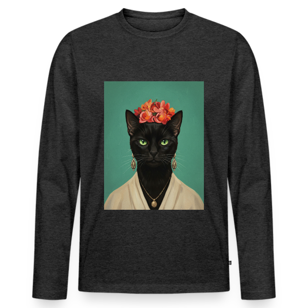 Frida Katze – Künstlerisches Katzenporträt | Men's Premium Organic Long Sleeve Shirt - heather anthracite