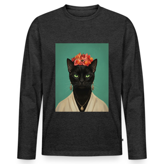Frida Katze – Künstlerisches Katzenporträt | Men's Premium Organic Long Sleeve Shirt - heather anthracite