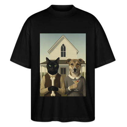 American Gothic… aber mit Katze und Hund | Stanley/Stella Oversized Unisex Bio T-Shirt Blaster - Schwarz