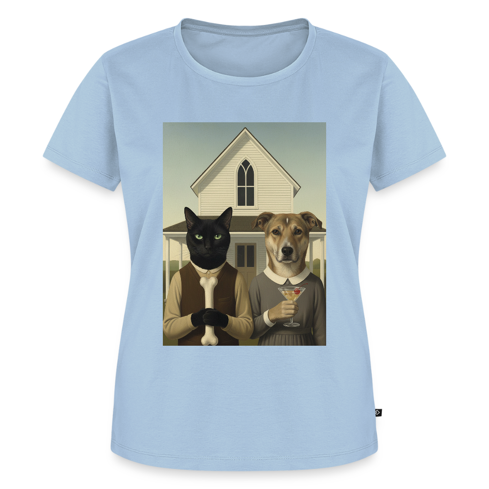 American Gothic… aber mit Katze und Hund | Frauen Premium T-Shirt - Hellblau
