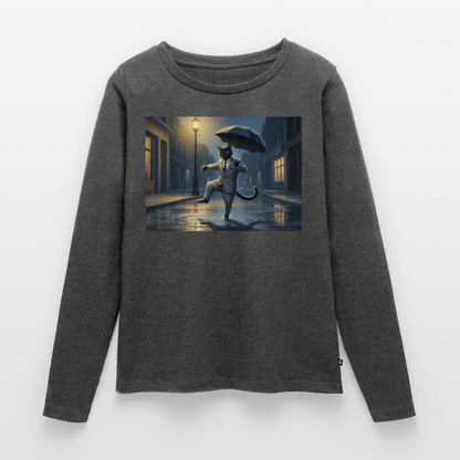 Krümel tanzt im Regen | Frauen Premium Bio Langarmshirt - Anthrazit meliert