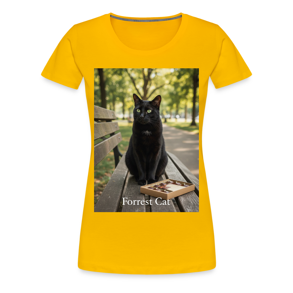 Forrest Cat – Krümel wartet | Frauen Premium T-Shirt - Sonnengelb