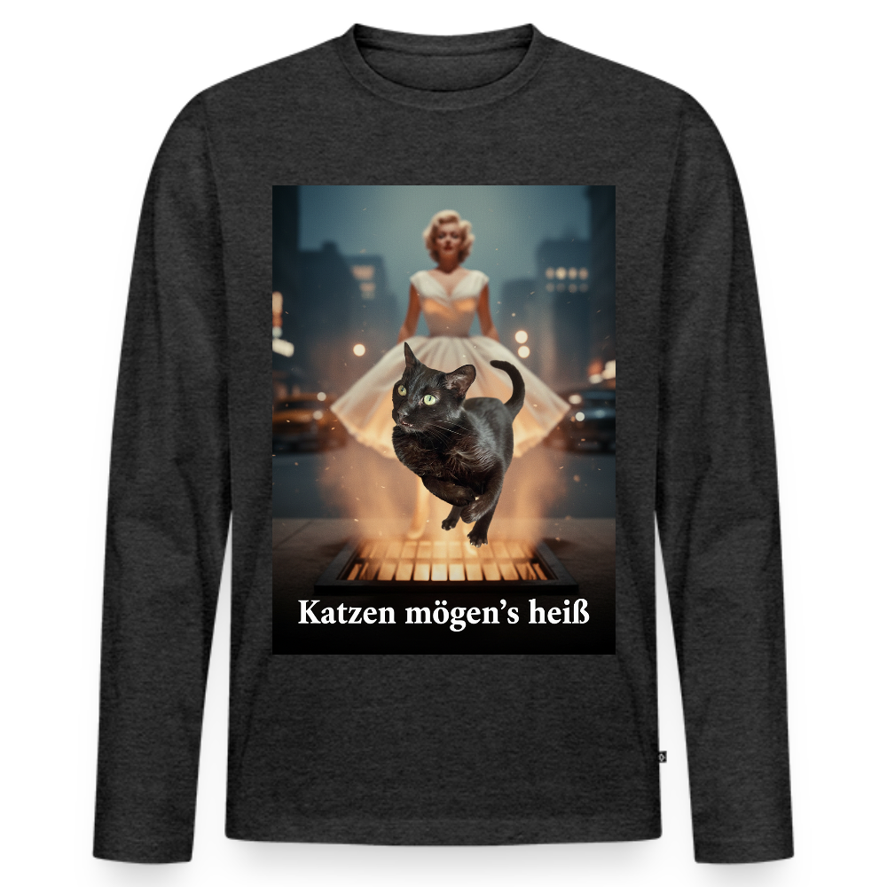 Katzen mögen’s heiß | Männer Premium Bio Langarmshirt - Anthrazit meliert