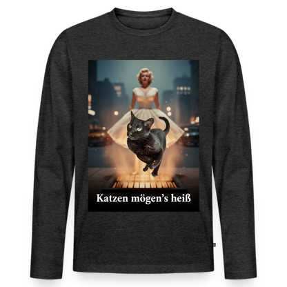 Katzen mögen’s heiß | Männer Premium Bio Langarmshirt - Anthrazit meliert