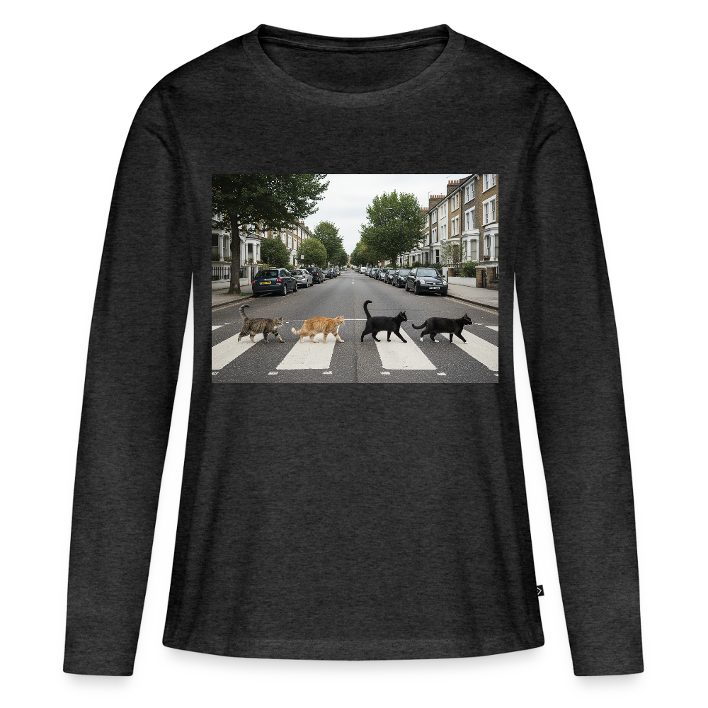 The Purrfect Crossing – Wir waren vor der Band da | Frauen Premium Bio Langarmshirt - Anthrazit meliert