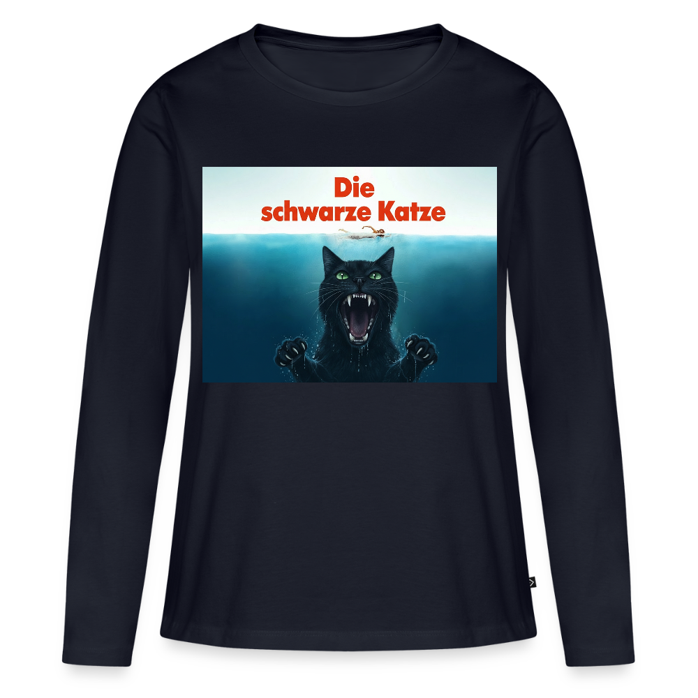 Die schwarze Katze – Krümel taucht auf | Frauen Premium Bio Langarmshirt - Navy